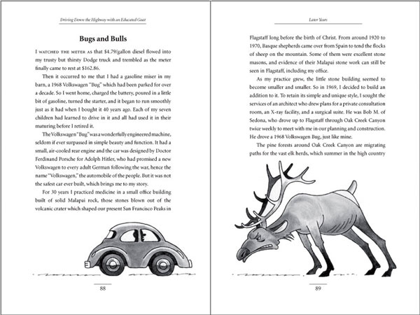 Traveling Down the Highway with an Educated Goat  interior illustration and spread.