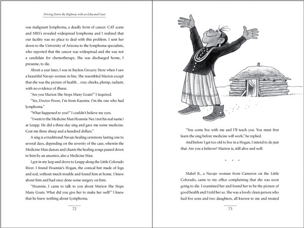 Traveling Down the Highway with an Educated Goat  interior illustration and layout.