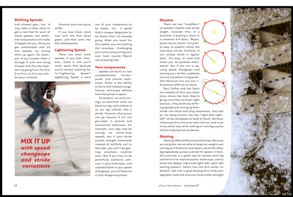 Design of spreads for ePuck Journal. Shifing Speeds, an article about becoming aware of shifing speed while playing ice hockey.